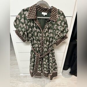 Entro Green and Brown Floral Dress with belt